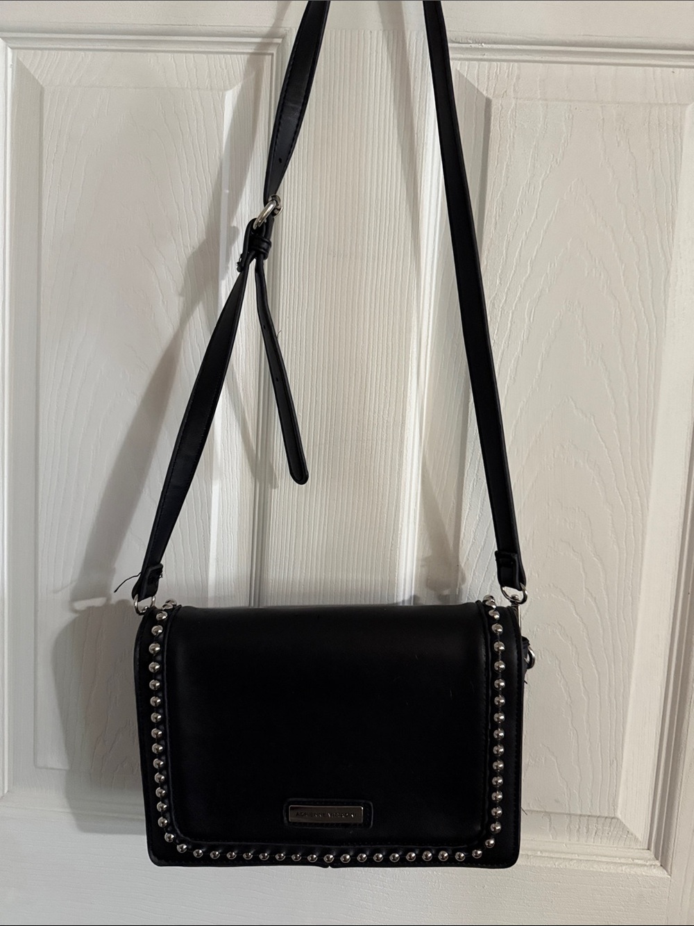 Black Stud-Trim Leather Crossbody Bag. Adrienne Vittadini
